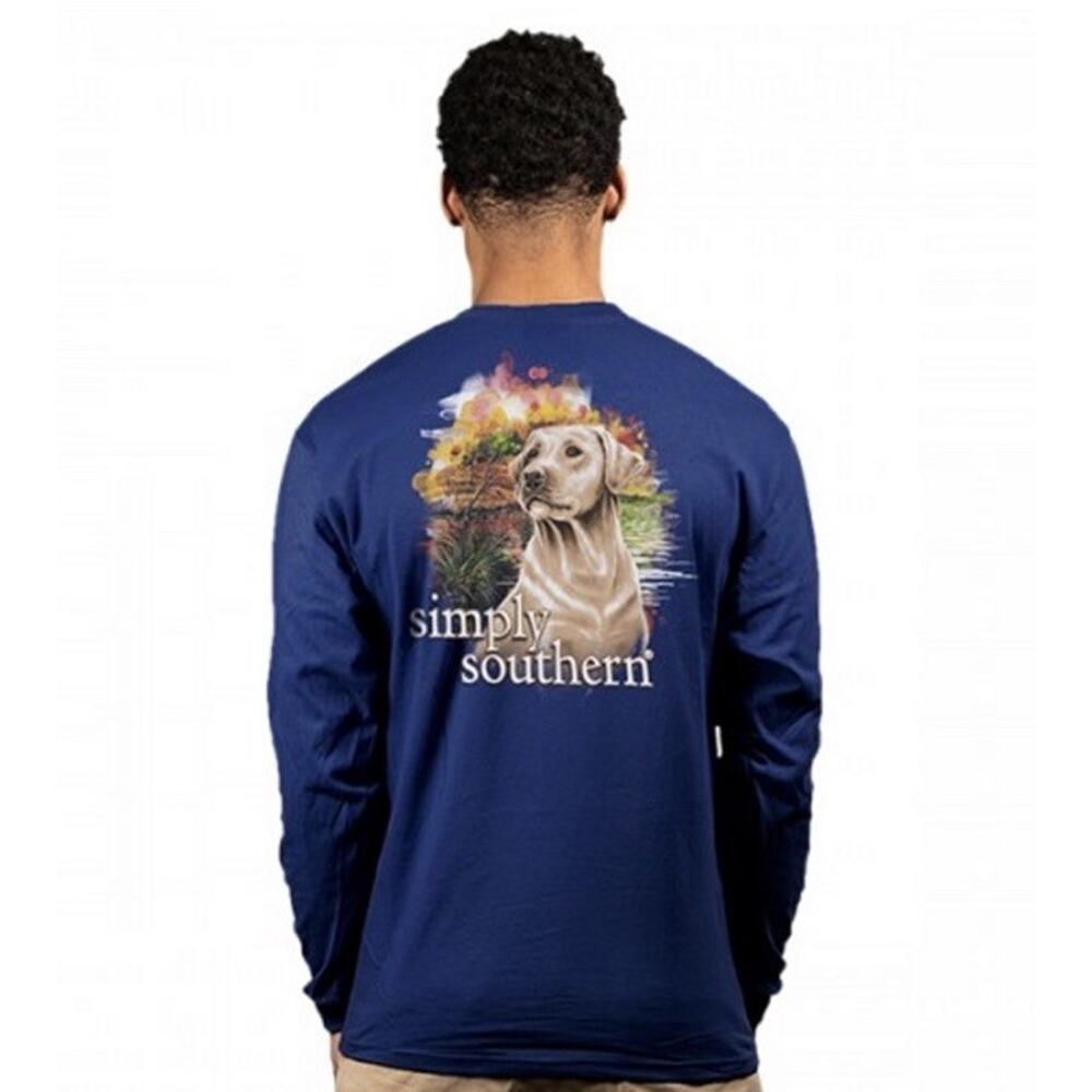 Simply Southern Mens Tshirt XXL Blue Golden Lab Long Sleeve New